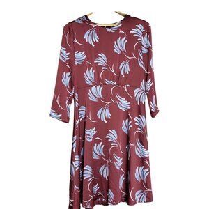 Ann Taylor Loft Womens Floral Print Rust Red A-Line Dress Size 12